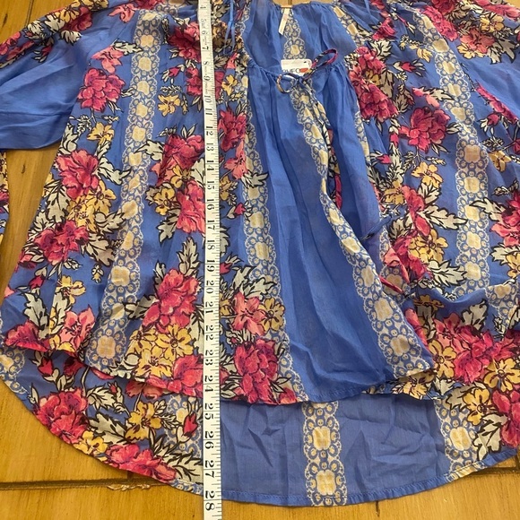 Free People Women’s Elena Floral Flowy Cotton Blue Pink Yellow Blouse NEW  XL - Picture 5 of 13